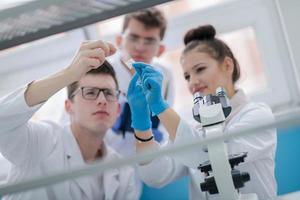 Group of young medical students doing research photo