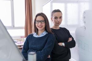 portrait of two young female students photo