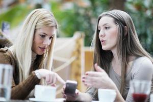 cute smiling women drinking a coffee photo