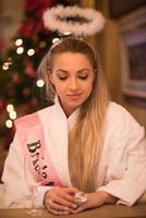 woman drinking champagne at spa photo