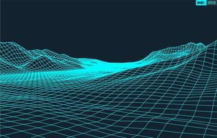 3D Wireframe Terrain Wide Angle EPS10 Vector