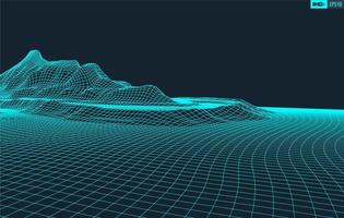 3D Wireframe Terrain Wide Angle EPS10 Vector