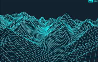 3D Wireframe Terrain Wide Angle EPS10 Vector