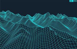 3D Wireframe Terrain Wide Angle EPS10 Vector