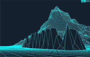 3D Wireframe Terrain Wide Angle EPS10 Vector