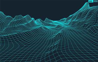 3D Wireframe Terrain Wide Angle EPS10 Vector