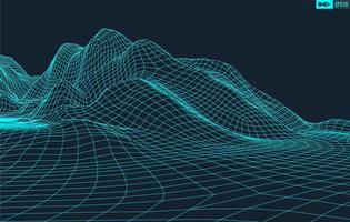 3D Wireframe Terrain Wide Angle EPS10 Vector