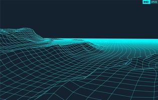 3D Wireframe Terrain Wide Angle EPS10 Vector