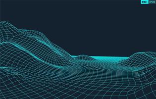 3D Wireframe Terrain Wide Angle EPS10 Vector