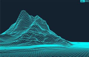 3D Wireframe Terrain Wide Angle EPS10 Vector