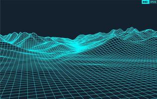 3D Wireframe Terrain Wide Angle EPS10 Vector