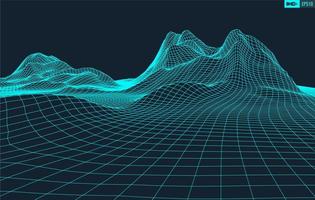 3D Wireframe Terrain Wide Angle EPS10 Vector