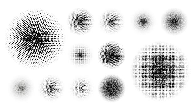 círculos de semitonos establecen vector. fondo retro de medios tonos. eps 10 vector