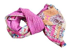 tied stitched patchwork scarf from various strips photo