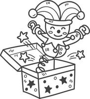 Hand Drawn A cute clown emerges from the box illustration vector