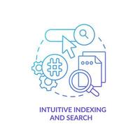 Intuitive indexing and search blue gradient concept icon. Content management system feature abstract idea thin line illustration. SEO optimization. Isolated outline drawing. vector