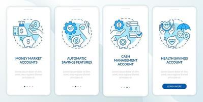 Saving accounts types blue onboarding mobile app screen. Finance walkthrough 4 steps editable graphic instructions with linear concepts. UI, UX, GUI template. vector