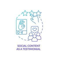 contenido social como icono de concepto de gradiente azul testimonial. técnica para uso de medios incrustados idea abstracta ilustración de línea delgada. compartir comentarios. dibujo de contorno aislado. vector