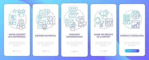 Embeddedness in social networks blue gradient onboarding mobile app screen. Walkthrough 5 steps graphic instructions with linear concepts. UI, UX, GUI template. vector