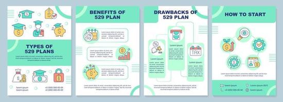 plantilla de folleto verde del plan de ahorro universitario. educación. diseño de folletos con iconos lineales. 4 diseños vectoriales editables para presentación, informes anuales. vector