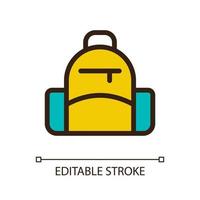 School backpack pixel perfect RGB color ui icon. Rucksack for students. Simple filled line element. GUI, UX design for mobile app. Vector isolated pictogram. Editable stroke.