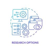 icono de concepto de degradado azul de opciones de investigación. recogiendo buena ilustración de línea delgada de idea abstracta de cms. sitio web de negocios gestión de proceso. dibujo de contorno aislado. vector