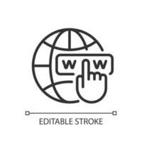 Website pixel perfect linear icon. Click on hyperlink. Optimizing content for search engine. Thin line illustration. Contour symbol. Vector outline drawing. Editable stroke.