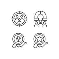 Audience research and analysis pixel perfect linear icons set. Customer segmentation. Voice search. Customizable thin line symbols. Isolated vector outline illustrations. Editable stroke