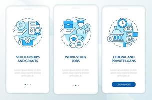 Financial aid blue onboarding mobile app screen. Student support walkthrough 3 steps editable graphic instructions with linear concepts. UI, UX, GUI template. vector