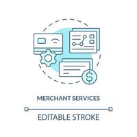 Merchant services turquoise concept icon. Credit card processing. Business banking abstract idea thin line illustration. Isolated outline drawing. Editable stroke. vector