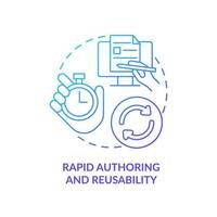 Rapid authoring and reusability blue gradient concept icon. Learning content management system abstract idea thin line illustration. Software. Isolated outline drawing. vector