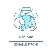 Auto loans turquoise concept icon. Bank product for customer. Financial support abstract idea thin line illustration. Isolated outline drawing. Editable stroke. vector