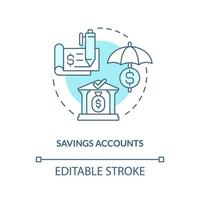 Savings accounts turquoise concept icon. Interest bearing deposit. Business banking abstract idea thin line illustration. Isolated outline drawing. Editable stroke. vector