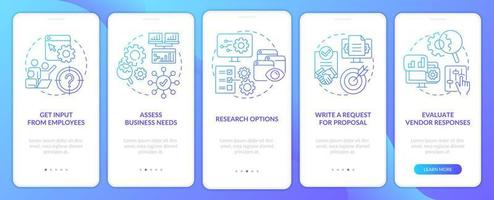 Picking good CMS blue gradient onboarding mobile app screen. Vendor responses walkthrough 5 steps graphic instructions with linear concepts. UI, UX, GUI template. vector