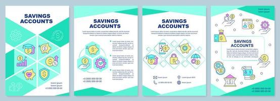 Savings accounts mint brochure template. Money management. Leaflet design with linear icons. Editable 4 vector layouts for presentation, annual reports.