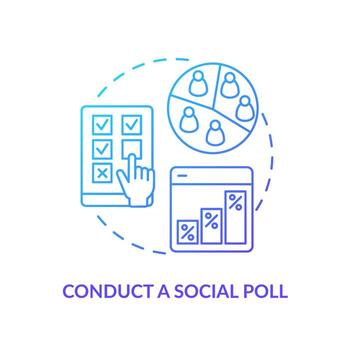 realizar encuesta social icono de concepto de gradiente azul. integración de medios método de uso idea abstracta ilustración de línea delgada. Público objetivo. dibujo de contorno aislado. vector