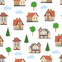 Seamless pattern of different colorful houses. vector