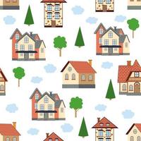 Seamless pattern of different colorful houses. vector