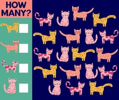 cuantos gatos, juego para niños. hoja de trabajo imprimible vector