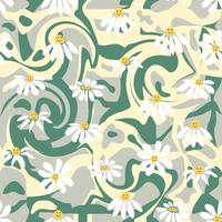 Groovy daisy retro seamless pattern. Retro Smile Chamomile Pattern on 1970 Hippie Aesthetic. vector