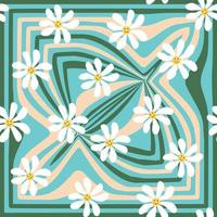 Groovy daisy retro seamless pattern. Retro Smile Chamomile Pattern on 1970 Hippie Aesthetic. vector