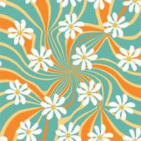 Groovy daisy retro seamless pattern. Retro Smile Chamomile Pattern on 1970 Hippie Aesthetic. vector