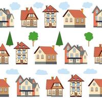 Seamless pattern of different colorful houses. vector