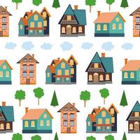 Seamless pattern of different colorful houses. vector