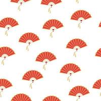 Asian hand fan. Traditional fan seamless pattern isolated on white background, paper folding pattern of fans vector