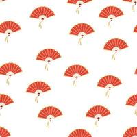 Asian hand fan. Traditional fan seamless pattern isolated on white background, paper folding pattern of fans vector