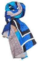 silk patchwork scarf with blue geometric pattern photo