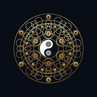 plantilla de meditación con el signo de yin yang en mandala vector