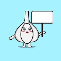 Cute cartoon Garlic character holding blank board vector