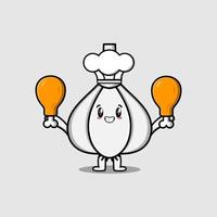 Cute cartoon Garlic chef holding chicken thighs vector